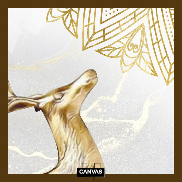 GOLDEN DEER WITH MARBLE BACKGROUND AND BOHO MOTIFS